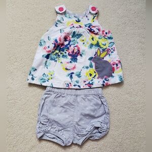 Baby Boden Girls Floral Bunny Applique Shirt and Bloomers Outfit Set sz6-12m